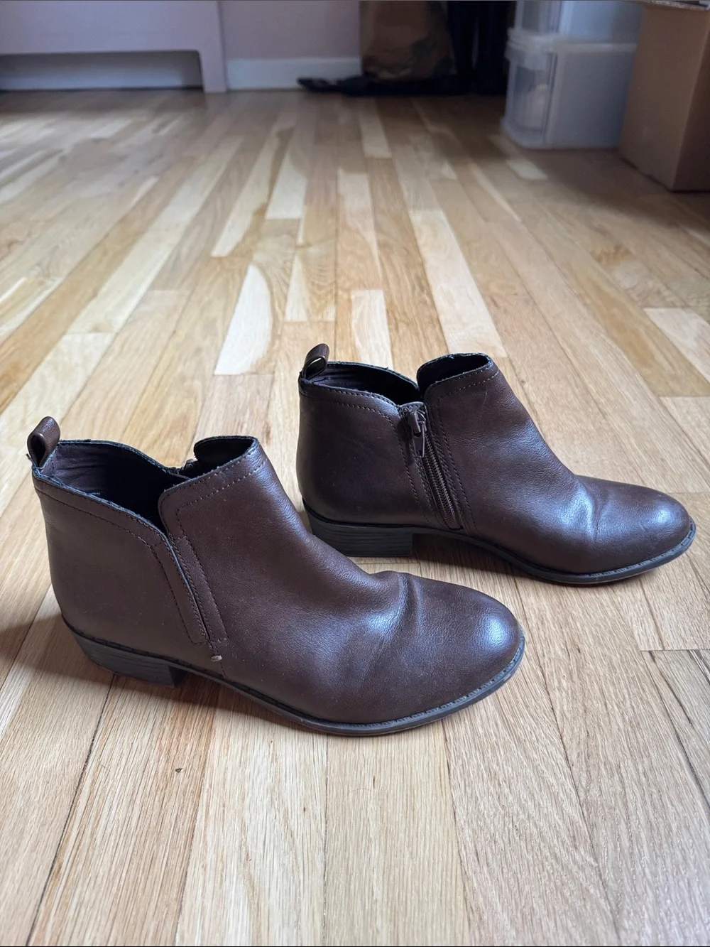 Sun + Stone Brown Leather Ankle Booties